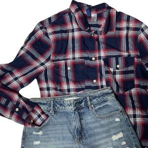 H&M Western plaid snap‎ button shirt Small